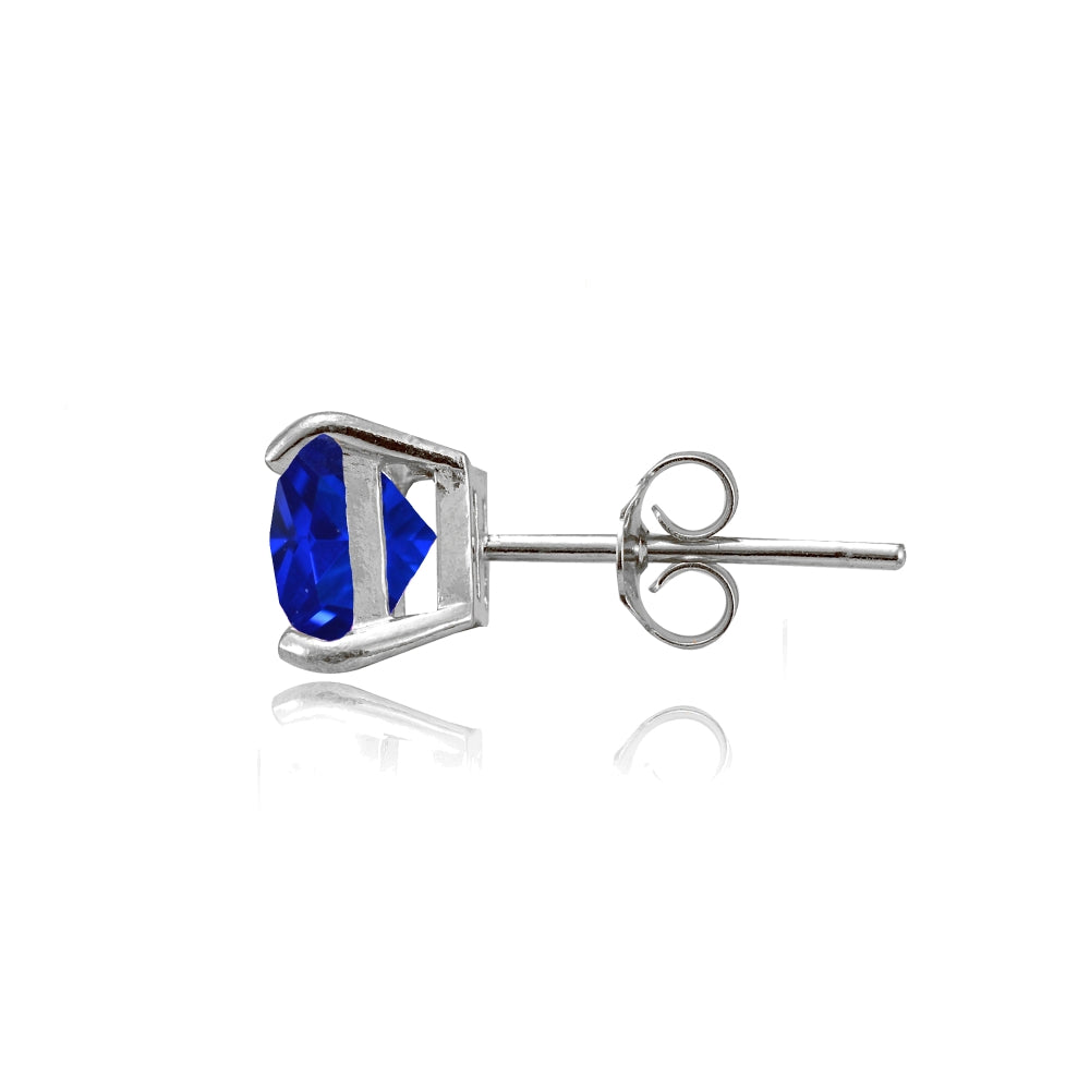 Sterling Silver Created Blue Sapphire 6mm Princess-cut Stud Earrings-2