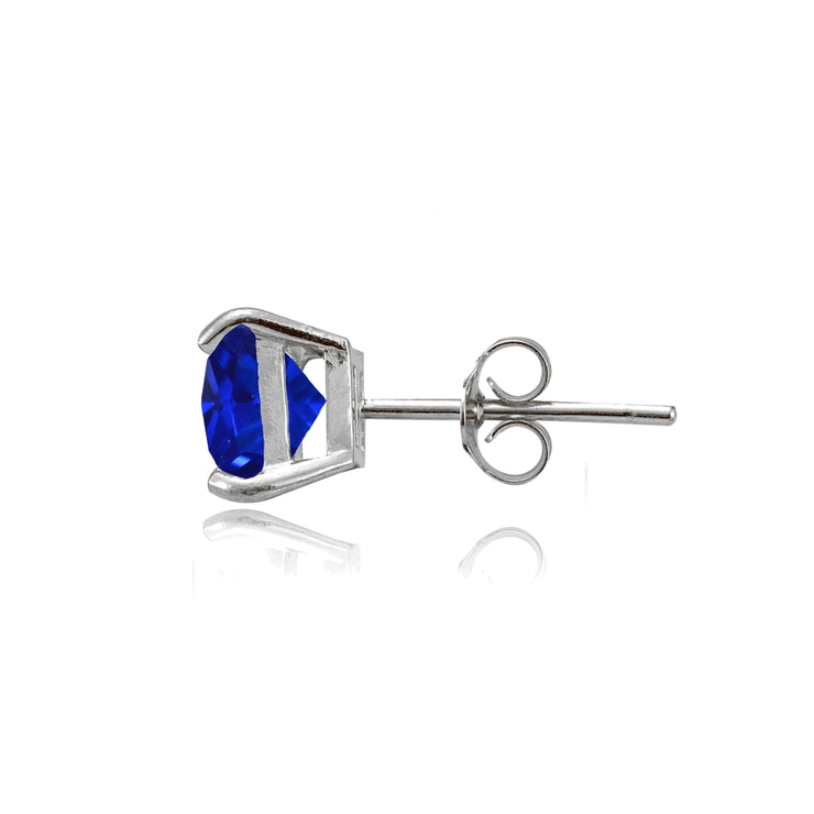 Sterling Silver Created Blue Sapphire 6mm Princess-cut Stud Earrings
