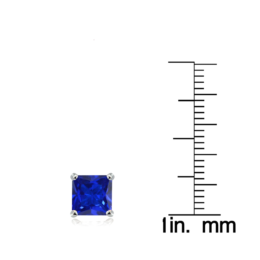 Sterling Silver Created Blue Sapphire 6mm Princess-cut Stud Earrings-3