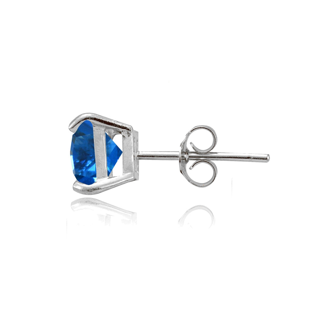 Sterling Silver Created London Blue Topaz 6mm Princess-cut Stud Earrings-2