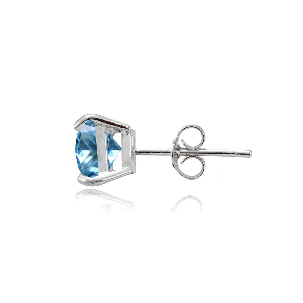 Sterling Silver Created Blue Topaz 6mm Princess-cut Stud Earrings-2