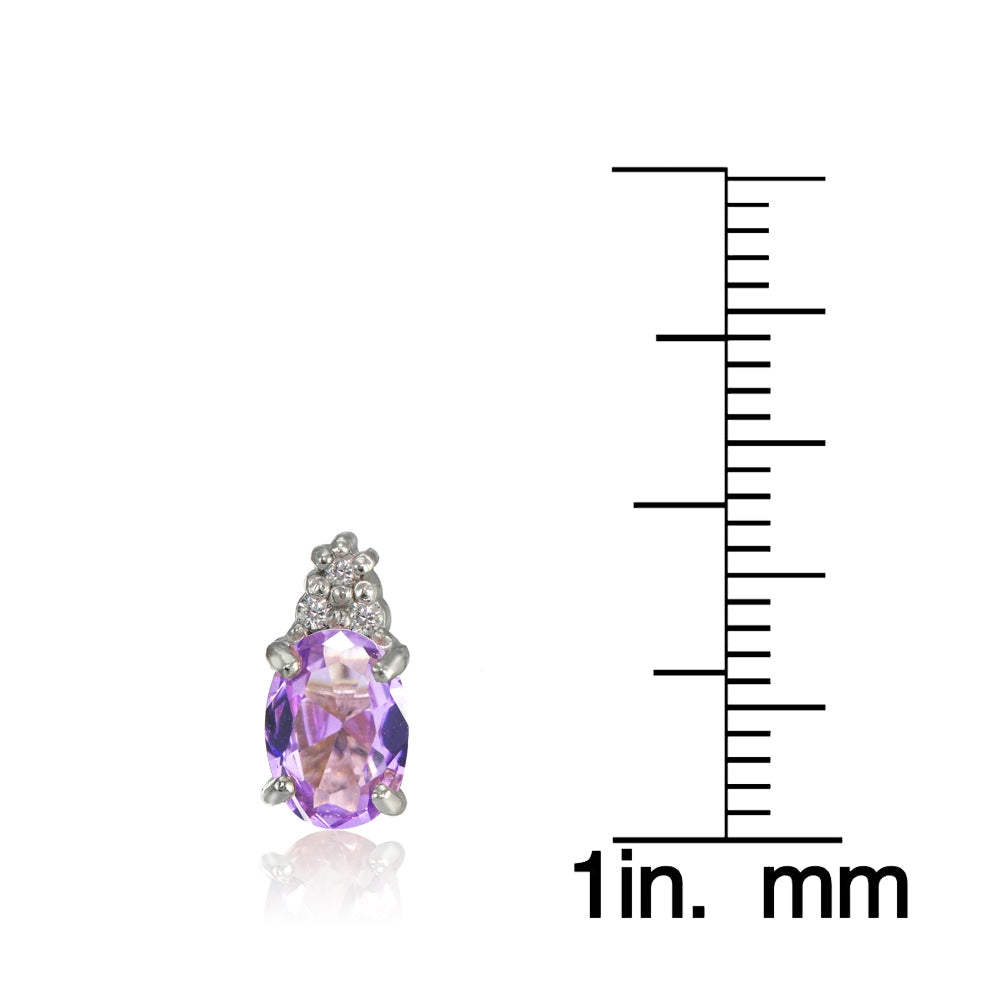 Sterling Silver Created Amethyst and CZ Accent Oval Stud Earrings-3