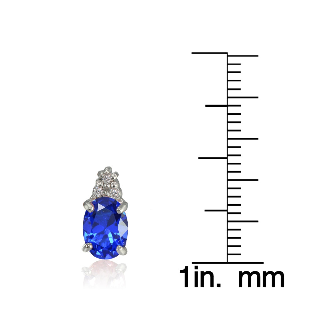 Sterling Silver Created Blue Sapphire and CZ Accent Oval Stud Earrings-3