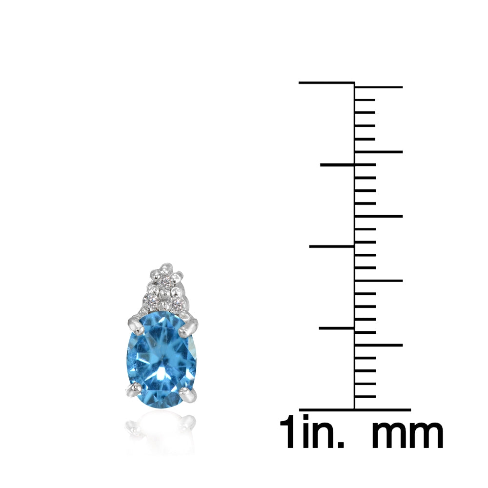 Sterling Silver Created Blue Topaz and CZ Accent Oval Stud Earrings-3