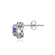 Sterling Silver Created Amethyst and CZ Accents Round Halo Stud Earrings