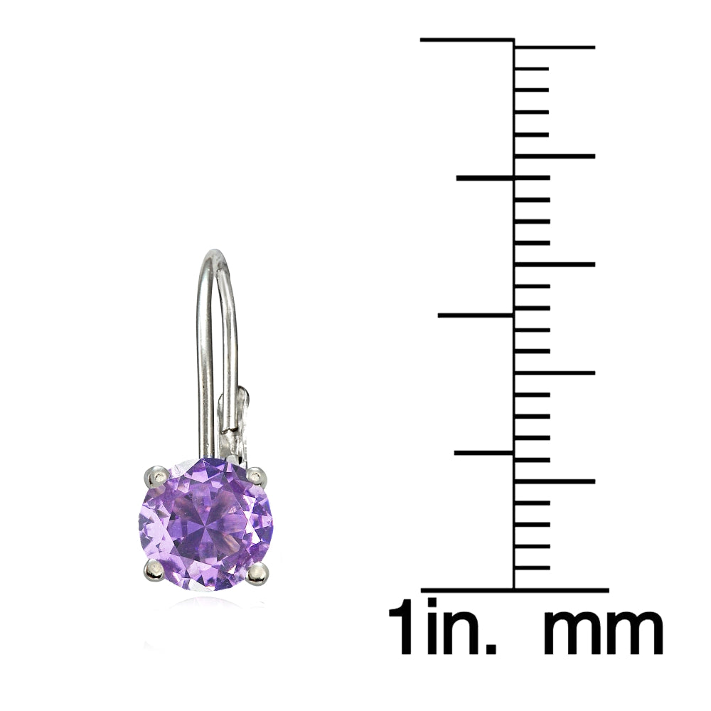 Sterling Silver Created Amethyst 6mm Round Leverback Earrings-3