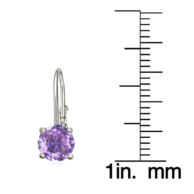 Sterling Silver Created Amethyst 6mm Round Leverback Earrings