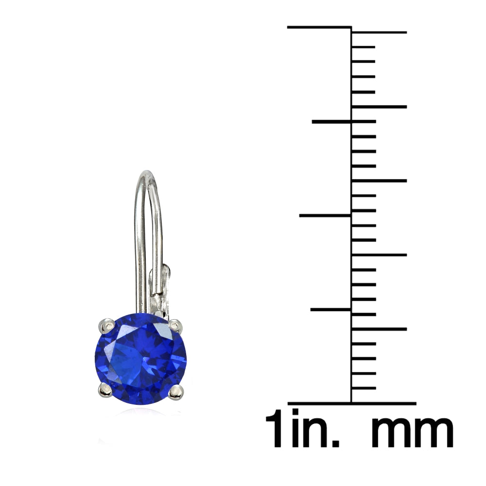 Sterling Silver Created Blue Sapphire 6mm Round Leverback Earrings-3