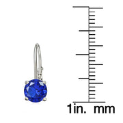 Sterling Silver Created Blue Sapphire 6mm Round Leverback Earrings