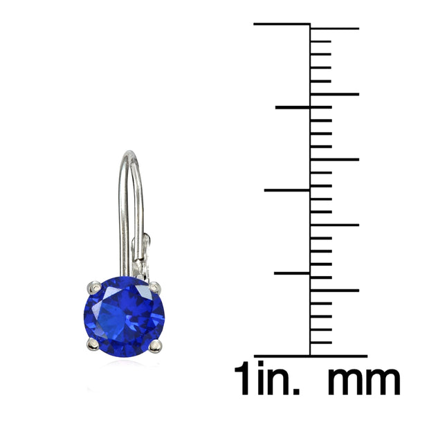 Sterling Silver Created Blue Sapphire 6mm Round Leverback Earrings