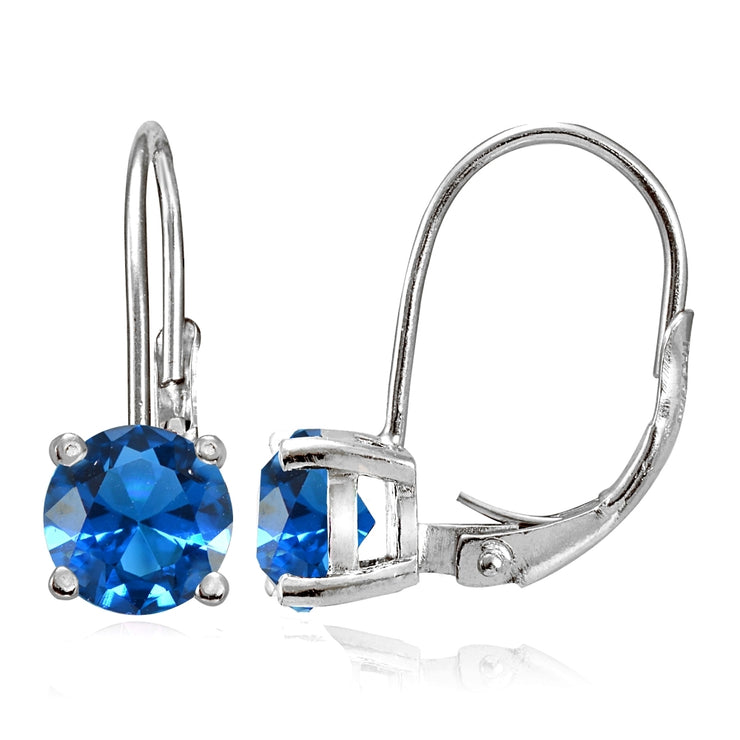 Sterling Silver Created London Blue Topaz 6mm Round Leverback Earrings