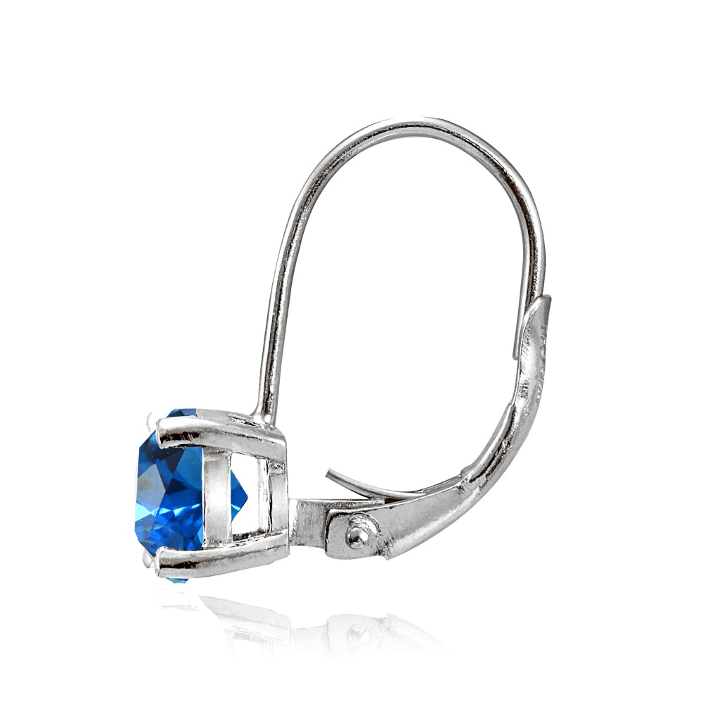 Sterling Silver Created London Blue Topaz 6mm Round Leverback Earrings-2