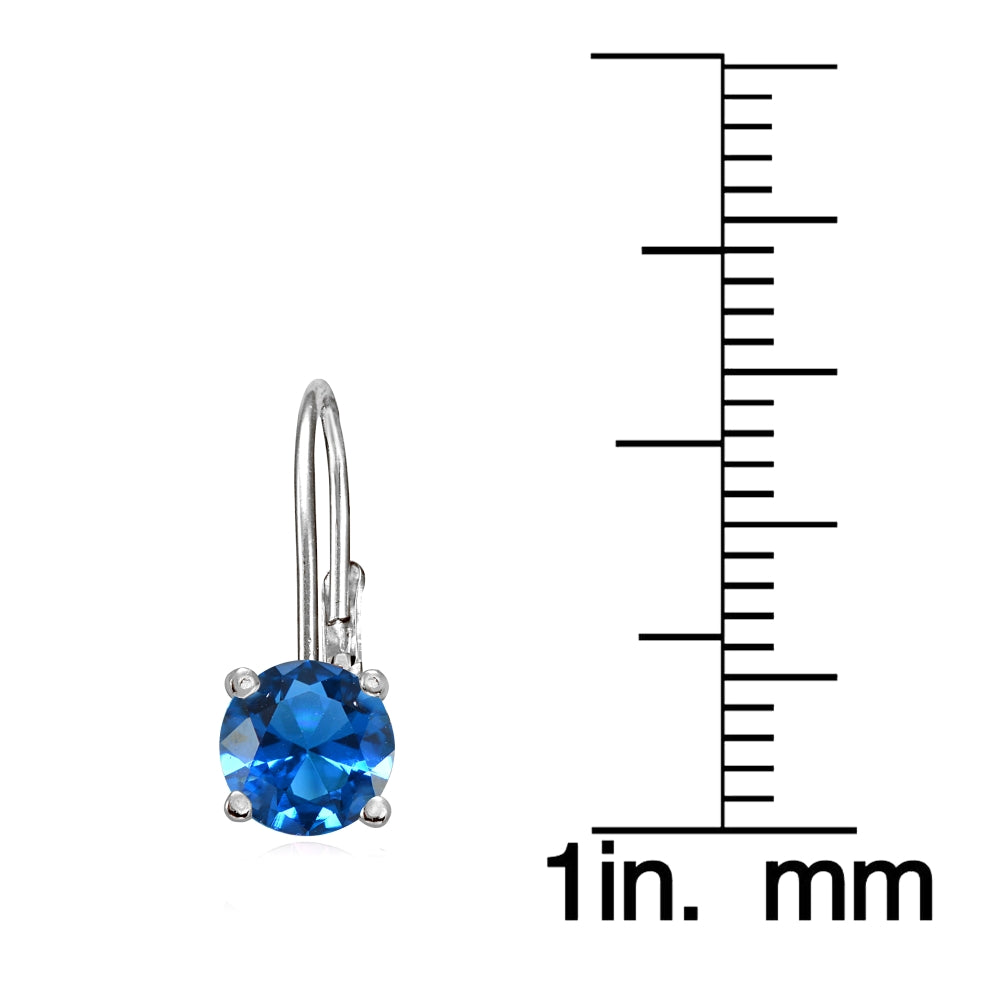 Sterling Silver Created London Blue Topaz 6mm Round Leverback Earrings-3