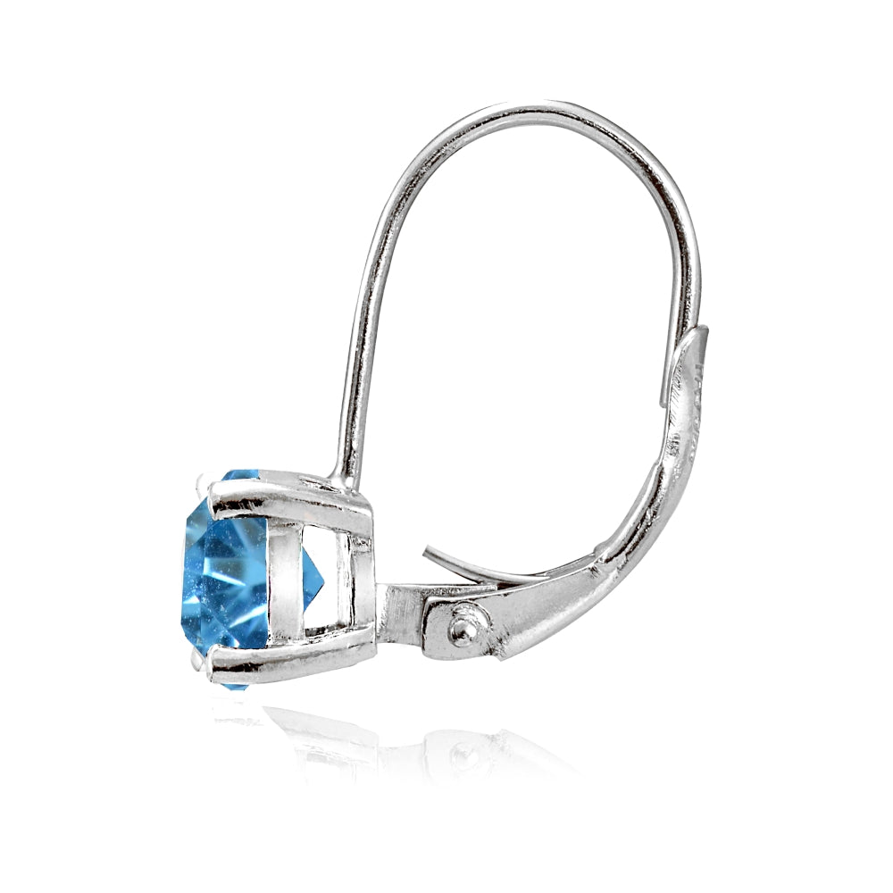 Sterling Silver Created Blue Topaz 6mm Round Leverback Earrings-2
