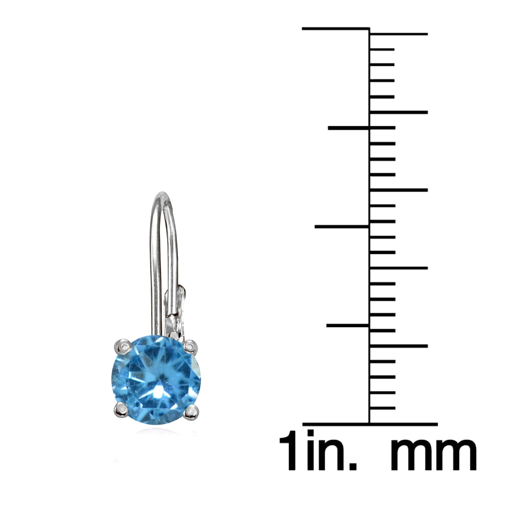 Sterling Silver Created Blue Topaz 6mm Round Leverback Earrings-3