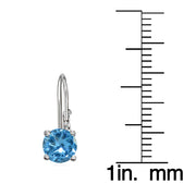 Sterling Silver Created Blue Topaz 6mm Round Leverback Earrings