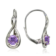 Sterling Silver Created Amethyst 5mm Round Infinity Leverback Earrings