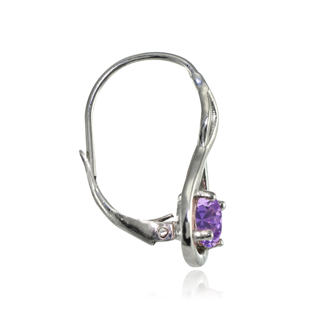 Sterling Silver Created Amethyst 5mm Round Infinity Leverback Earrings-2