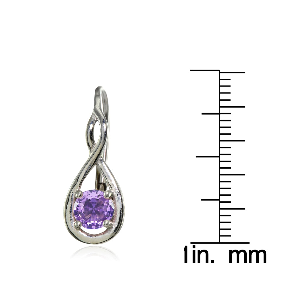 Sterling Silver Created Amethyst 5mm Round Infinity Leverback Earrings-3