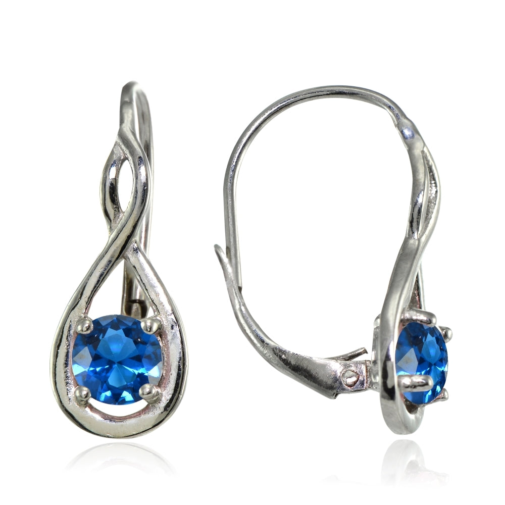 Sterling Silver Created London Blue Topaz 5mm Round Infinity Leverback Earrings