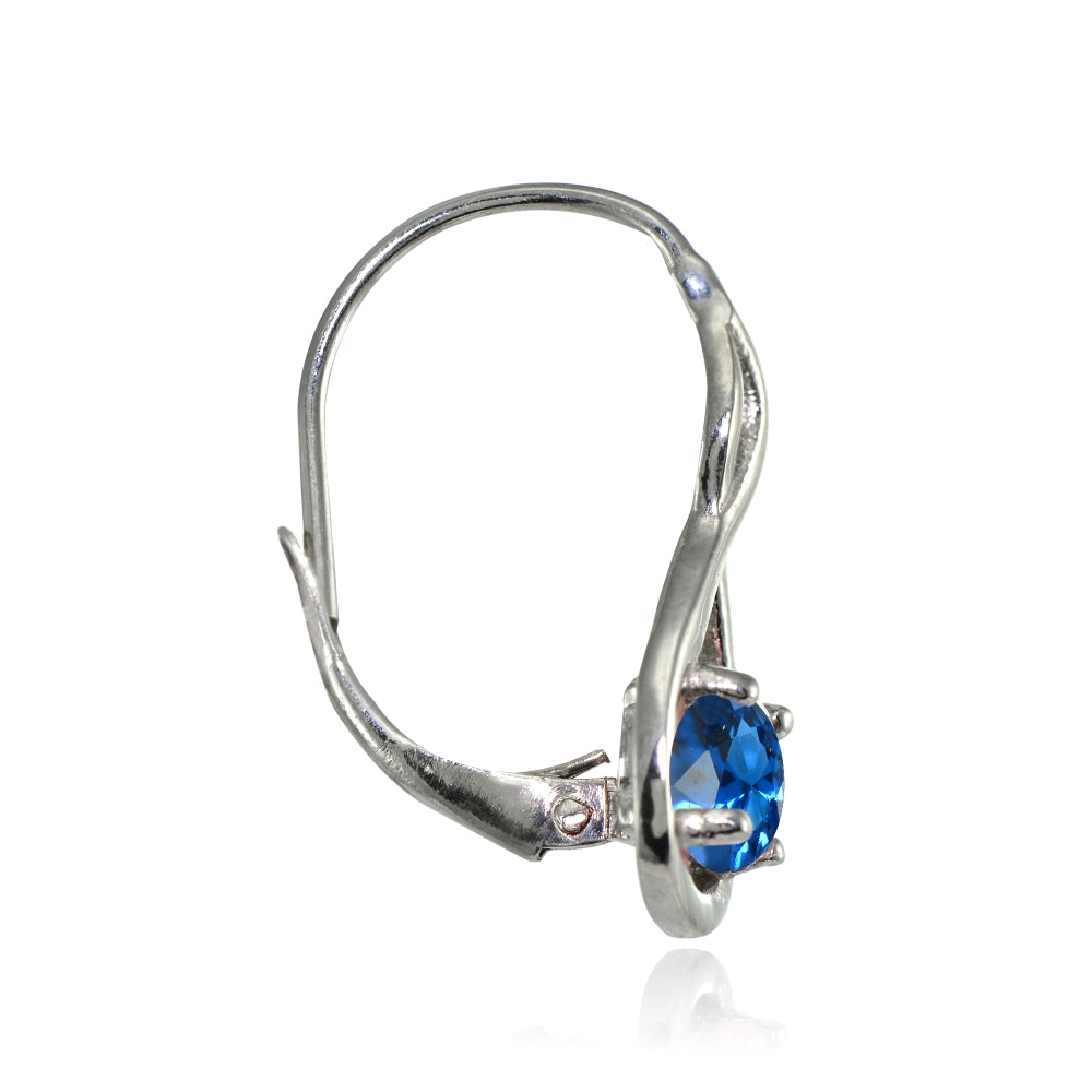 Sterling Silver Created London Blue Topaz 5mm Round Infinity Leverback Earrings-2