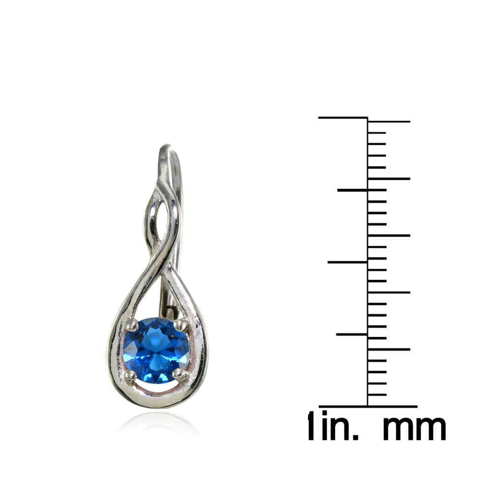 Sterling Silver Created London Blue Topaz 5mm Round Infinity Leverback Earrings-3