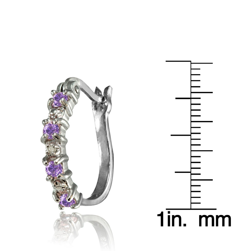 Sterling Silver Polished Created Amethyst Round Hoop Earrings-3
