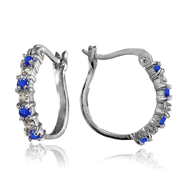 Sterling Silver Polished Created Blue Sapphire Round Hoop Earrings