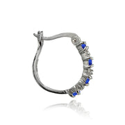 Sterling Silver Polished Created Blue Sapphire Round Hoop Earrings