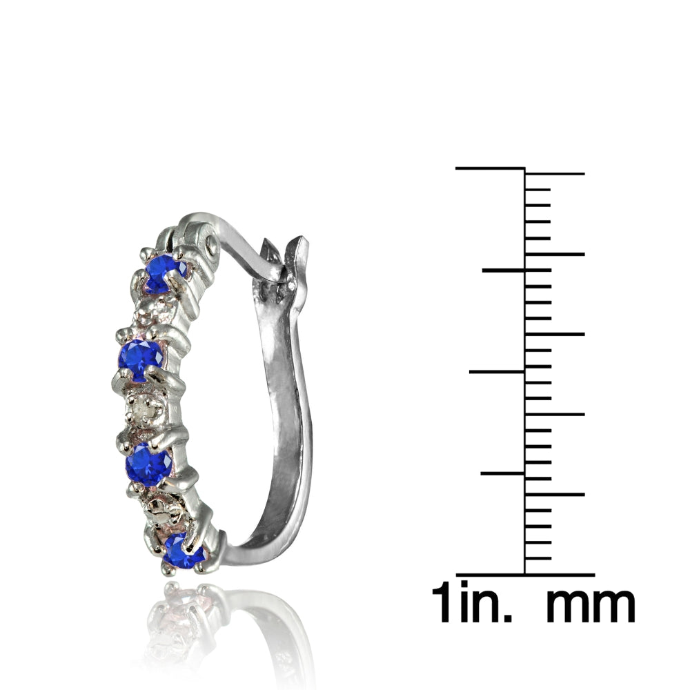 Sterling Silver Polished Created Blue Sapphire Round Hoop Earrings-3
