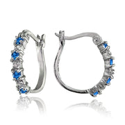 Sterling Silver Polished Created London Blue Topaz Round Hoop Earrings