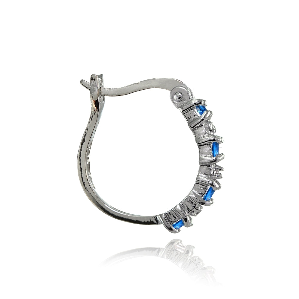 Sterling Silver Polished Created London Blue Topaz Round Hoop Earrings-2