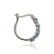 Sterling Silver Polished Created London Blue Topaz Round Hoop Earrings