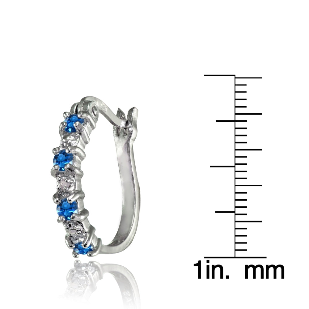 Sterling Silver Polished Created London Blue Topaz Round Hoop Earrings-3