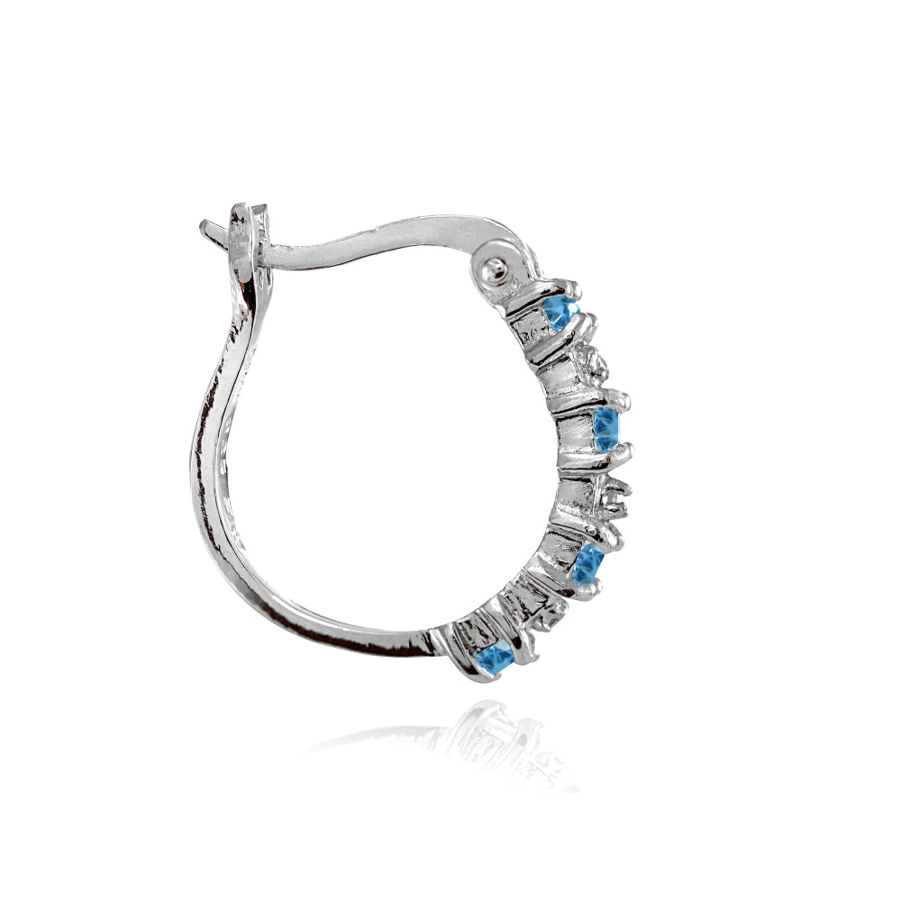 Sterling Silver Polished Created Blue Topaz Round Hoop Earrings-2