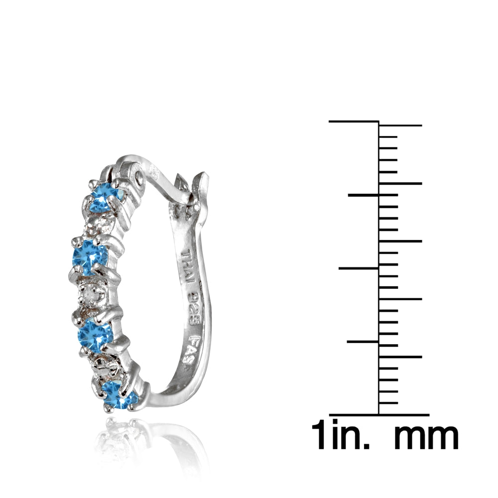 Sterling Silver Polished Created Blue Topaz Round Hoop Earrings-3