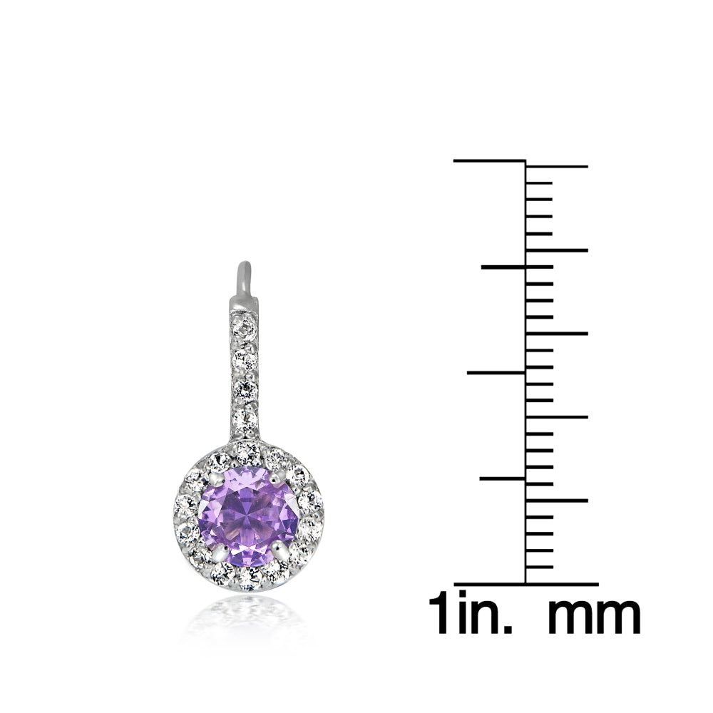 Sterling Silver Created Amethyst 5mm Round and CZ Accents Leverback Earrings-3