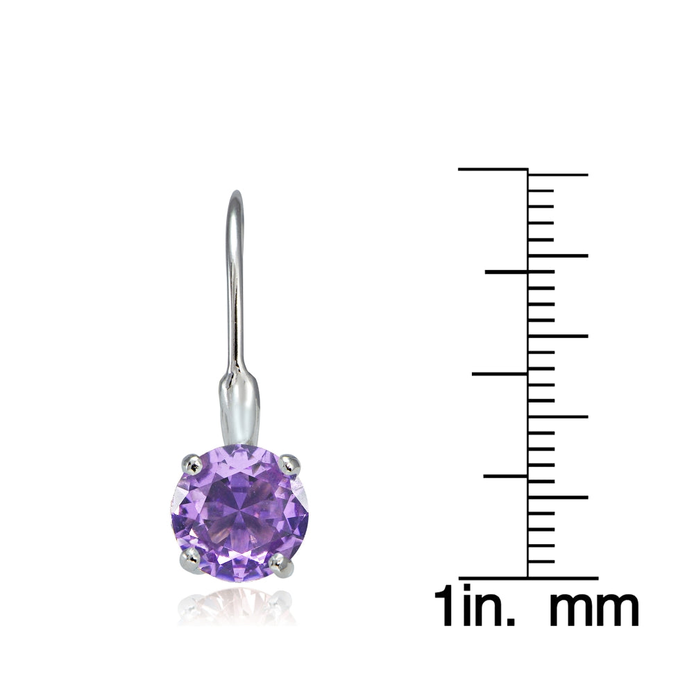 Sterling Silver Created Amethyst 7mm Round Solitaire Leverback Earrings-3