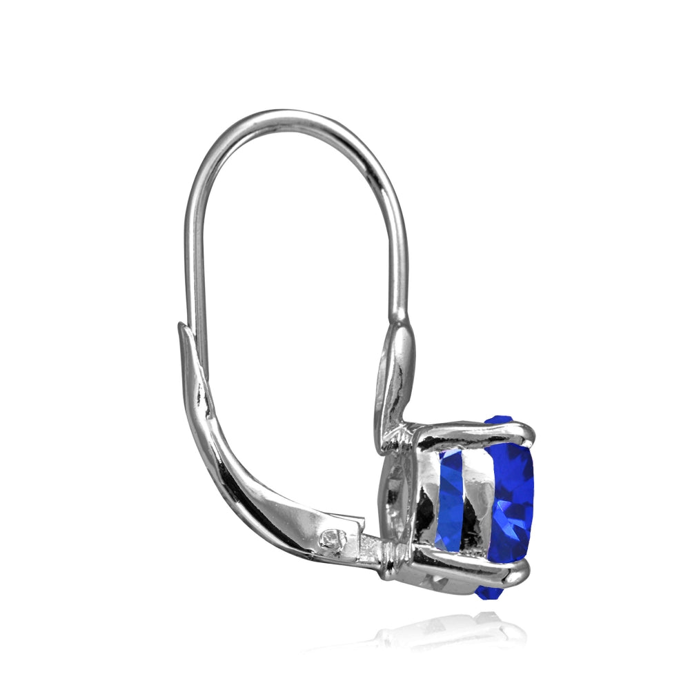 Sterling Silver Created Blue Sapphire 7mm Round Solitaire Leverback Earrings-2