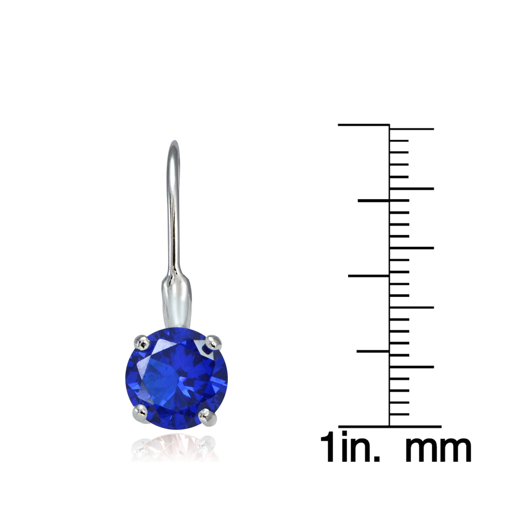 Sterling Silver Created Blue Sapphire 7mm Round Solitaire Leverback Earrings-3
