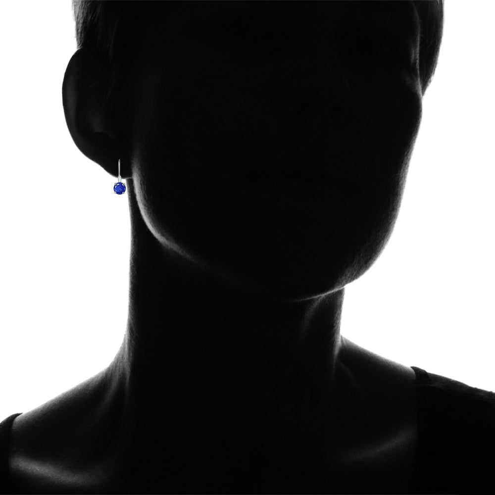 Sterling Silver Created Blue Sapphire 7mm Round Solitaire Leverback Earrings-4