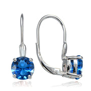 Sterling Silver Created London Blue Topaz 7mm Round Solitaire Leverback Earrings