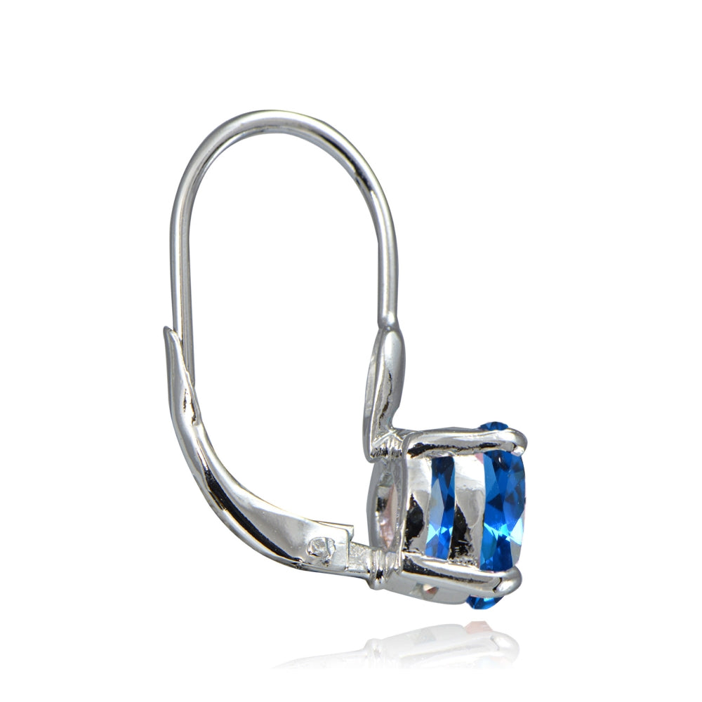 Sterling Silver Created London Blue Topaz 7mm Round Solitaire Leverback Earrings-2