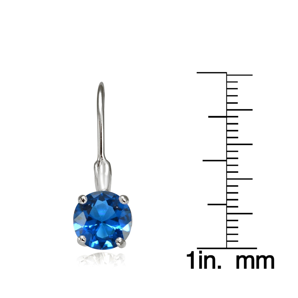 Sterling Silver Created London Blue Topaz 7mm Round Solitaire Leverback Earrings-3