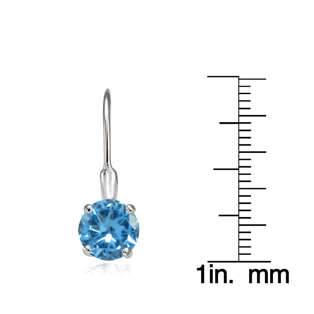 Sterling Silver Created Blue Topaz 7mm Round Solitaire Leverback Earrings-2