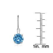Sterling Silver Created Blue Topaz 7mm Round Solitaire Leverback Earrings