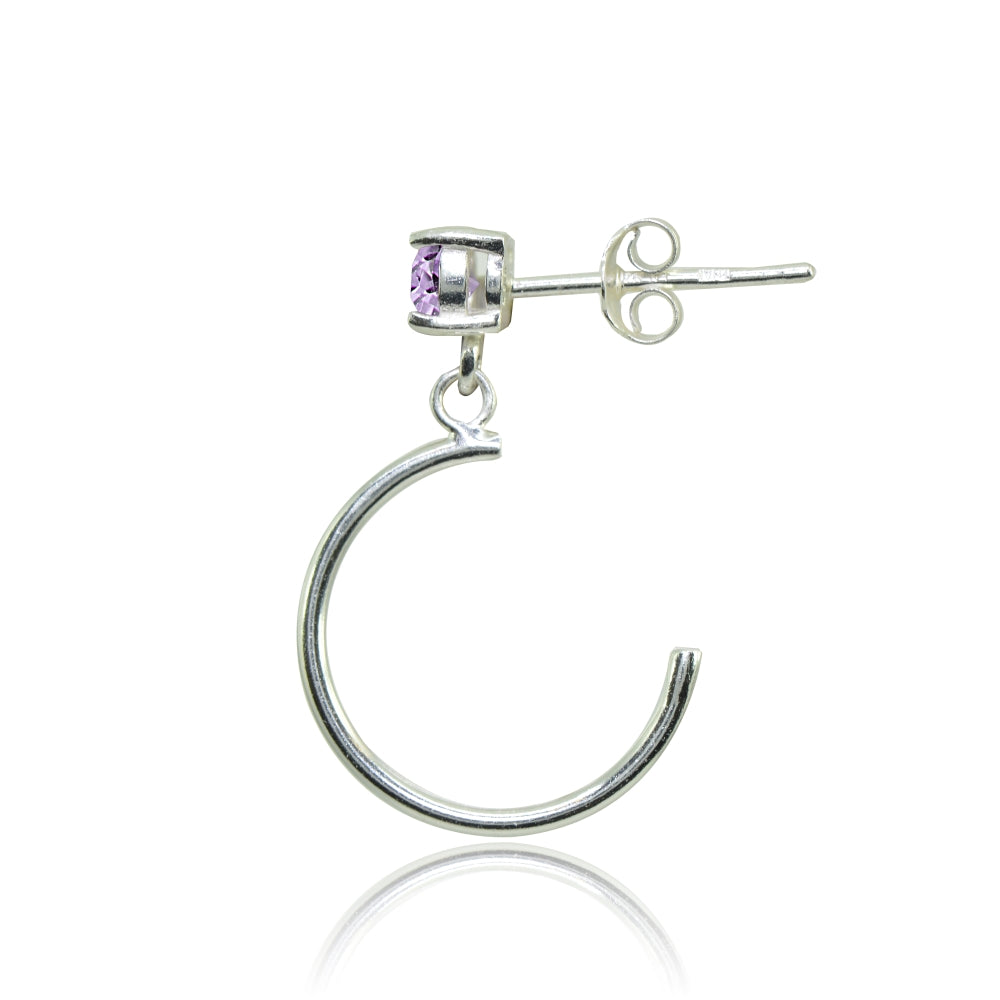 Sterling Silver 4mm Amethyst Dangling Half Hoop Stud Earrings-2