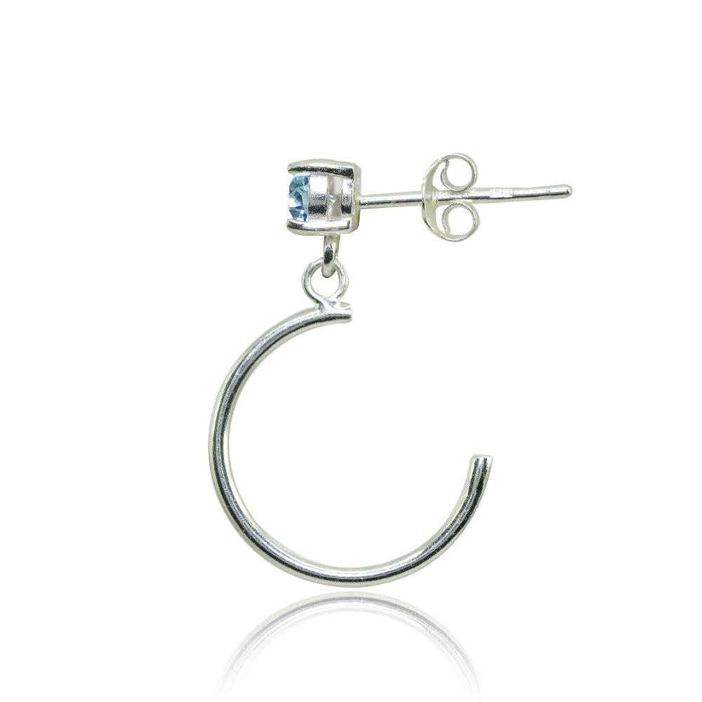 Sterling Silver 4mm Blue Topaz Dangling Half Hoop Stud Earrings-2