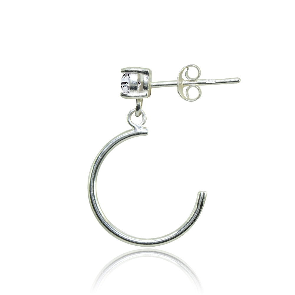 Sterling Silver 4mm Cubic Zirconia Dangling Half Hoop Stud Earrings-2