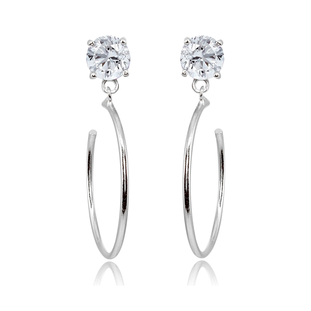Sterling Silver 5mm Cubic Zirconia Dangling Half Hoop Stud Earrings